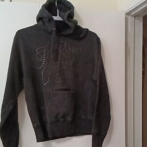 Women's Dark Black Hooded FOX Sweatshirt with Stud Detail